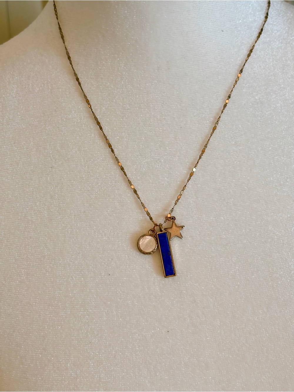 Antique gold Blue Bar, Mother-of-Pearl and Star Charm Necklace - Picture 3 of 4
